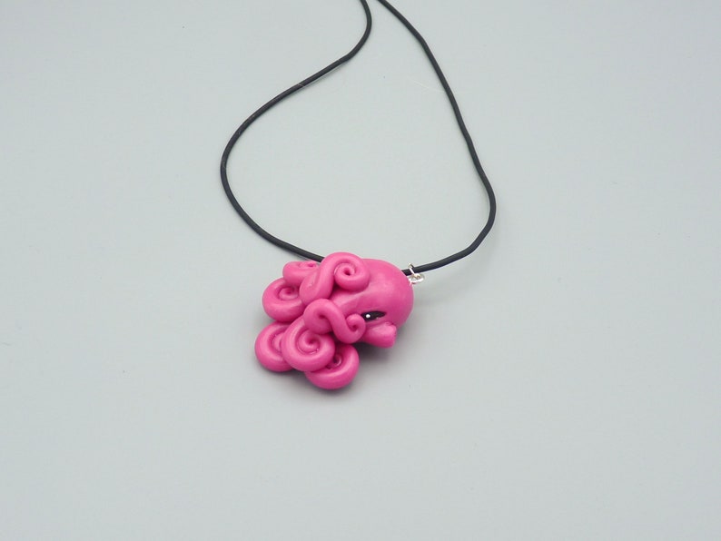 Sunset Octopus Necklace, Fuchsia Polymer Clay Cephalopod Jewelry image 5