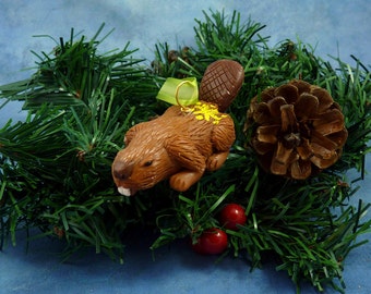 CLEARANCE Xmas Beaver Ornament with Star Tush, Handmade Christmas Decoration