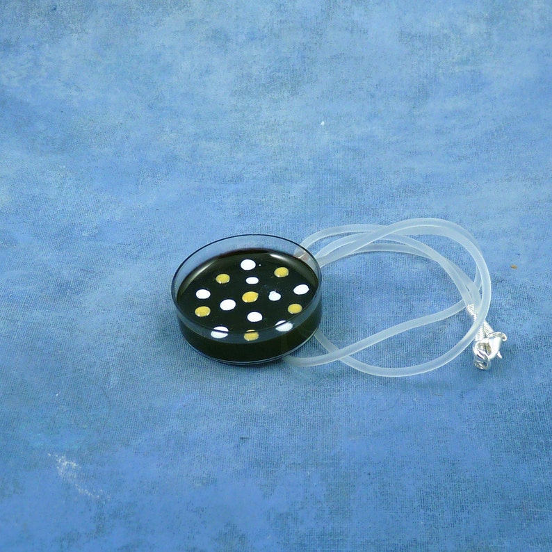 Yellow and White Bacteria on Black Agar Culture Necklace, Handmade Microbiology Jewelry image 4