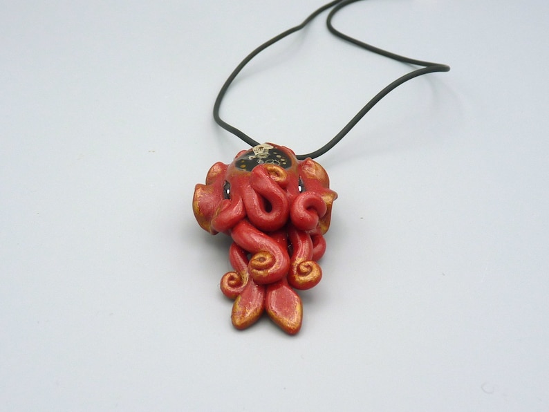 Gilded Steampunk Cuttlefish Necklace, Polymer Clay Sea Life Jewelry image 4