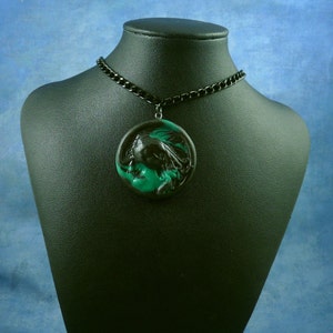 Jade Marble Cthulhu Cameo Necklace with Chain, Handmade Polymer Clay Jewelry image 1
