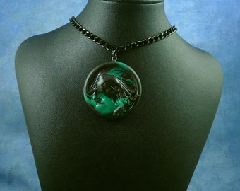 Jade Marble Cthulhu Cameo Necklace with Chain, Handmade Polymer Clay Jewelry