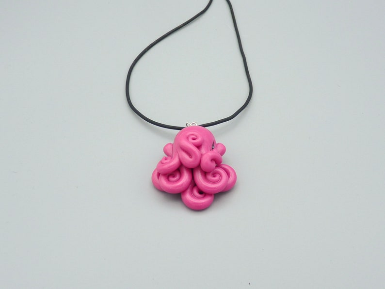 Sunset Octopus Necklace, Fuchsia Polymer Clay Cephalopod Jewelry image 3