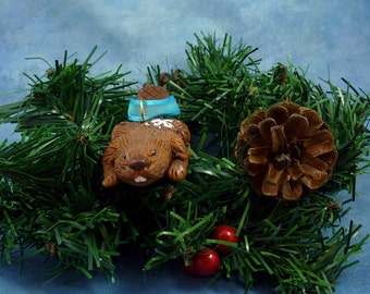 CLEARANCE Xmas Beaver Ornament with Snowflake Tush, Handmade Christmas Decoration