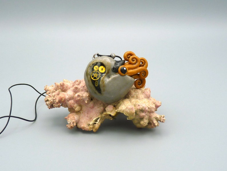 Steampunk Nautilus Necklace, Handmade Polymer Clay Jewelry image 1