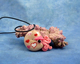 Nautilus Love Necklace, Kawaii Handmade Polymer Clay Jewelry