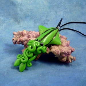 Green Squid Necklace, Handmade Polymer Clay Jewelry image 2