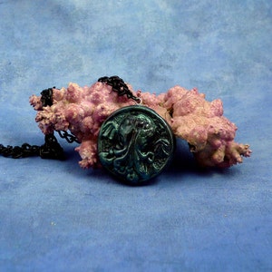 Dark Green Small Cthulhu Cameo Necklace with Chain, Polymer Clay Fashion Jewelry image 2