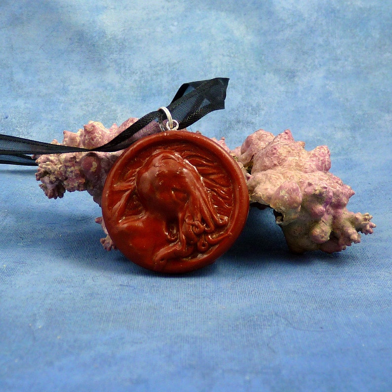 Copper Cthulhu Cameo Necklace, Polymer Clay Horror Jewelry image 2