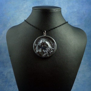 Antique Silver Cthulhu Cameo Necklace with Chain, Handmade Polymer Clay Jewelry