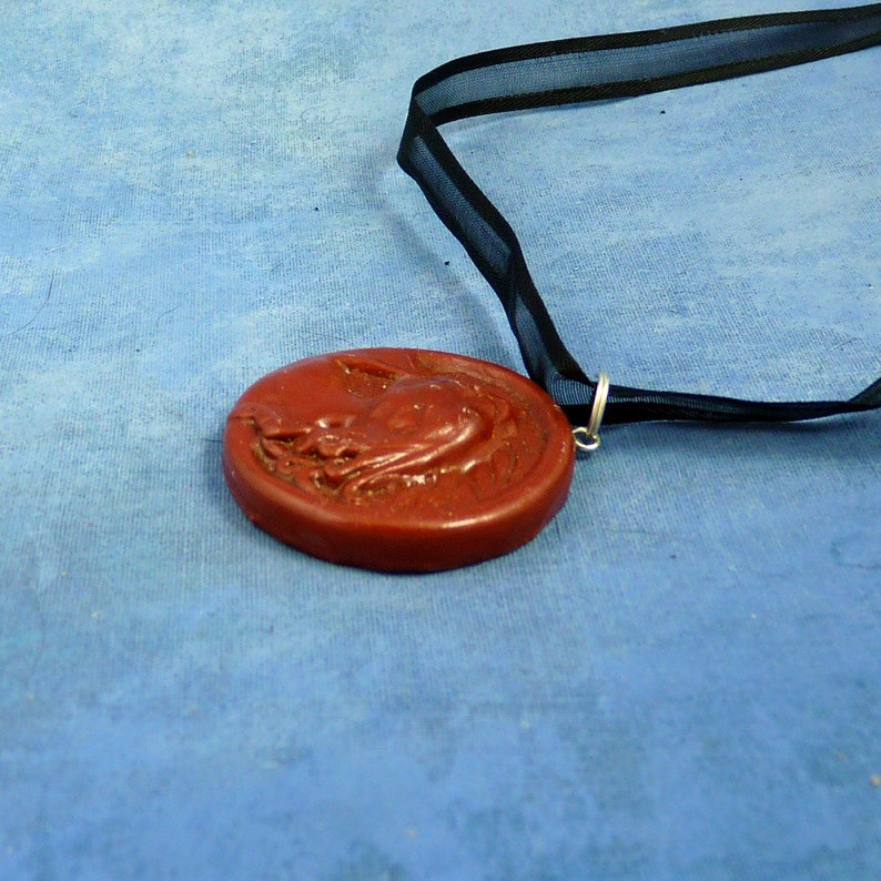 Copper Cthulhu Cameo Necklace, Polymer Clay Horror Jewelry image 4