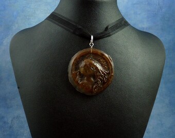 Rust Cthulhu Cameo Necklace, Handmade Resin Jewelry