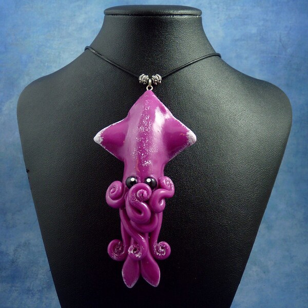 Violet Squid Necklace, Handmade Polymer Clay Jewelry