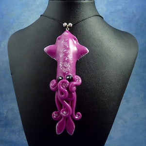 Violet Squid Necklace, Polymer Clay Cephalopod Jewelry