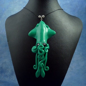 Jade Squid Necklace, Polymer Clay Squid Jewelry image 1