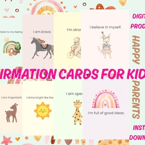 10 Tarjetas de Afirmaciones Imprimibles para Niños - Diseño Minimalista - Amor Propio y Confianza para Niños - Descarga Instantánea
