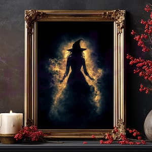 Witchy Decor Halloween Wall Art Poster Print, Vintage Witch Print, Rustic Halloween Decor, Vintage Halloween Witch Painting, Witch Wall Art
