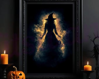 Halloween Witch Silhouette Art Print, Witchcore Decor (Digital Download)