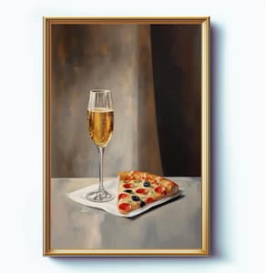 Kitchen Wall Art Prints, Cocktail Wall Art Print, Dorm Wall Art, Champagne and Pizza Lover, New Home Wall Art Gift, Fun Whimsical Bar Decor
