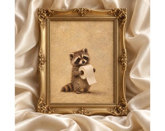 Racoon and Toilet Paper Wall Art | Funny Bathroom Print | Powder Room Decor | Cute Whimsical Woodland Animal Print | Housewarming Gift