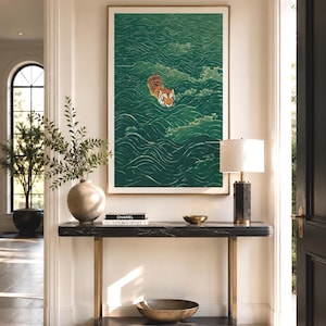 Vintage Japanese Tiger Poster Print & Framed Canvas Wrap: Vintage Minimalist Asian Inspired Zen Wall Decor, Japandi Art afbeelding 6