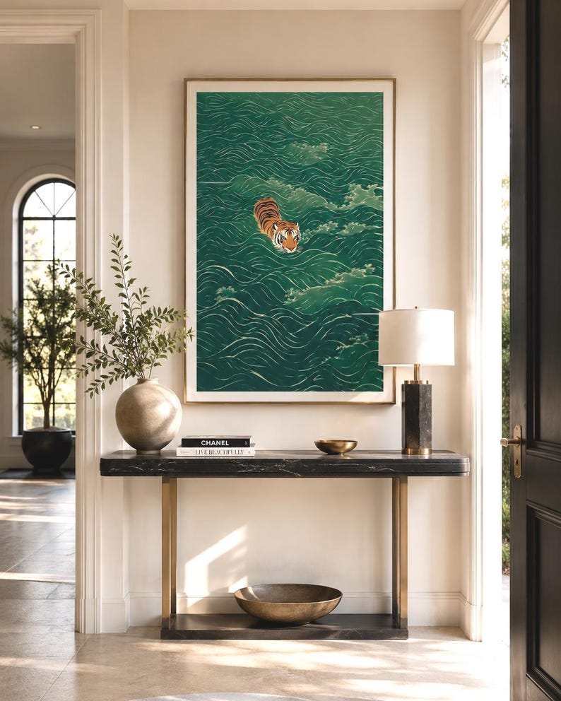 Vintage Japanese Tiger Poster Print & Framed Canvas Wrap: Vintage Minimalist Asian Inspired Zen Wall Decor, Japandi Art afbeelding 6