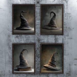 Witch Hat Wall Art Printable Poster Set, Spooky Witch Decor, Vintage Halloween Wall Art Decor, Witchy Wall Art Print, Witchcore Aesthetic