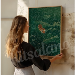 Vintage Japanese Tiger Poster Print & Framed Canvas Wrap: Vintage Minimalist Asian Inspired Zen Wall Decor, Japandi Art afbeelding 10