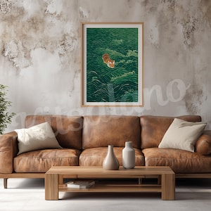 Vintage Japanese Tiger Poster Print & Framed Canvas Wrap: Vintage Minimalist Asian Inspired Zen Wall Decor, Japandi Art afbeelding 12