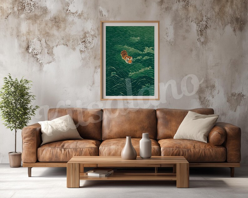 Vintage Japanese Tiger Poster Print & Framed Canvas Wrap: Vintage Minimalist Asian Inspired Zen Wall Decor, Japandi Art afbeelding 12