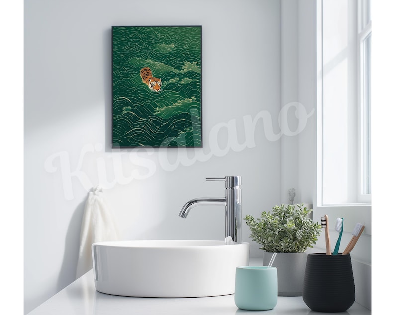 Vintage Japanese Tiger Poster Print & Framed Canvas Wrap: Vintage Minimalist Asian Inspired Zen Wall Decor, Japandi Art afbeelding 13