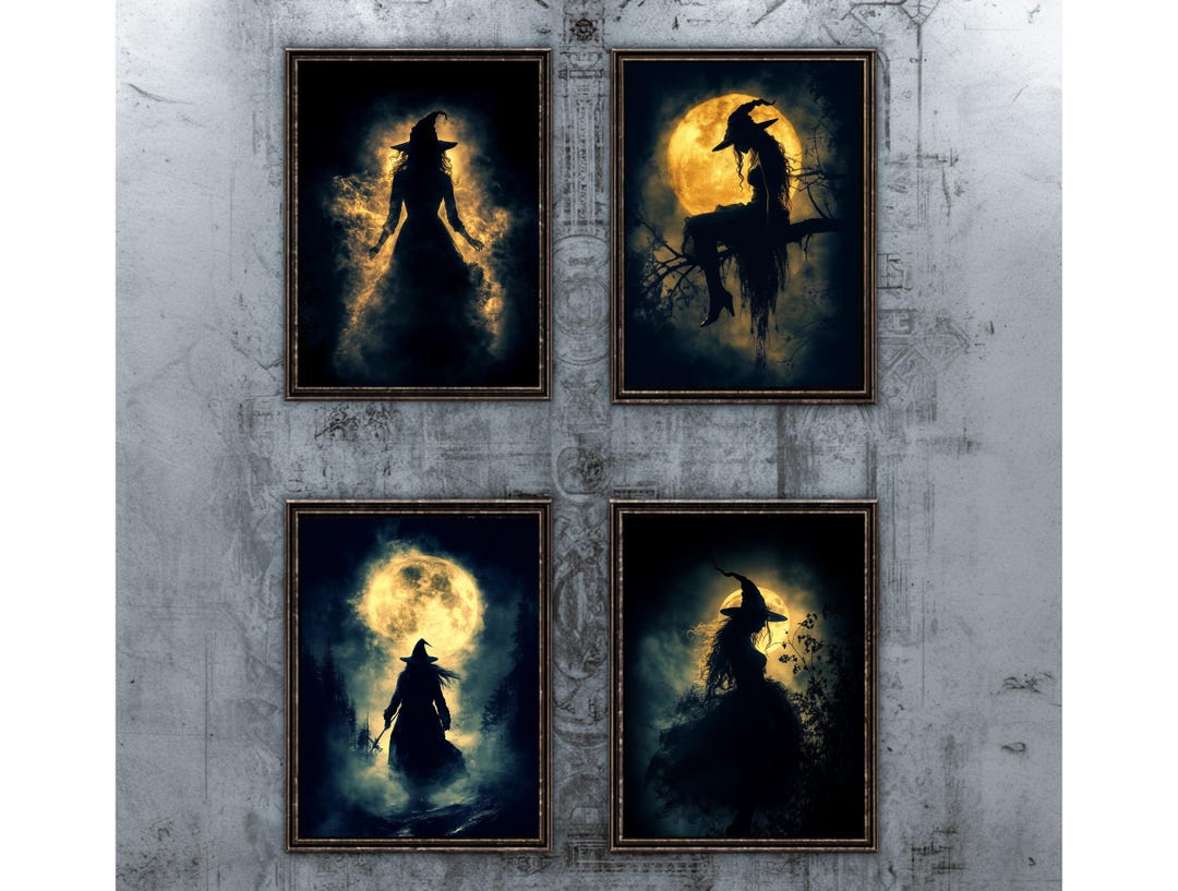 Witch Silhouette Art Prints: Spooky Halloween Decor (digital Download ...