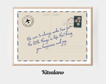 Impresión de postal vintage para decoración de pared con cita inspiradora y póster imprimible de felicidad y alegría (descarga digital).