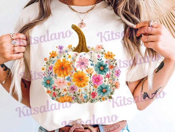 Boho Floral Pumpkin PNG: Retro Autumn Sublimation Design (Digital Download)