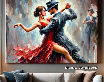 Passionate tango Art Print: expressionistisch danspaar (digitale download, inclusief SVG-bestand)