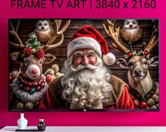 Moderne lijst tv-kunst - rendieren en kerstman lijst tv-kunst - perfecte keuze om een feestelijke sfeer te creëren in elk kantoor of elke ruimte - digitaal