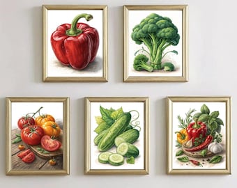 Plantaardige aquarelprint: rustieke keukenmuurkunst (digitale download)