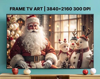 Feestelijk behang voor tv-frame met kerstman - oudejaarsachtergrond voor tv - creëer een feestelijke scène op je scherm behang kerstman
