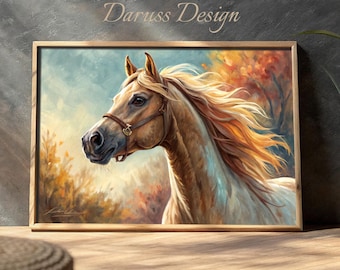 Digitaal schilderen Golden Palomino Horse – Majestueuze hengstenmuurkunst (digitale download)
