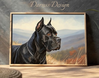 Cane Corso-hondenportret: elegante zwarte waakhondkunst (digitale download)