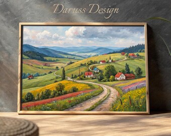Wildflower Meadow Art Print: Rustic Countryside Landscape (Digital Download)