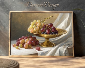 Vintage druifstilleven: elegante keukenkunst (digitale download)