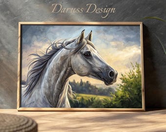 Ritratto di cavallo bianco: stampa artistica equestre, arredamento ranch (download digitale)
