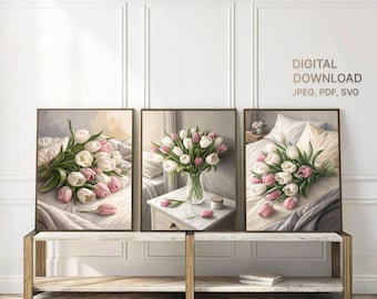 Tulip Bouquet Art Print Set: Gentle Still Life (Digital Download)