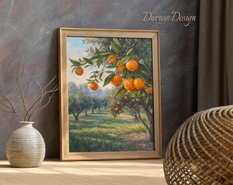 Schilderij sinaasappelboomgaard: zonovergoten citrusboomgaardkunst (digitale download)