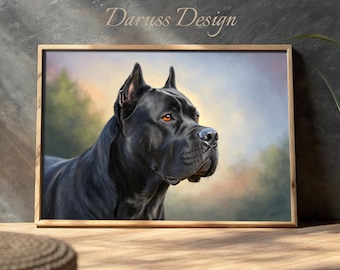 Cane Corso Dog Art Print: majestueus portret van zwarte hond (digitale download)