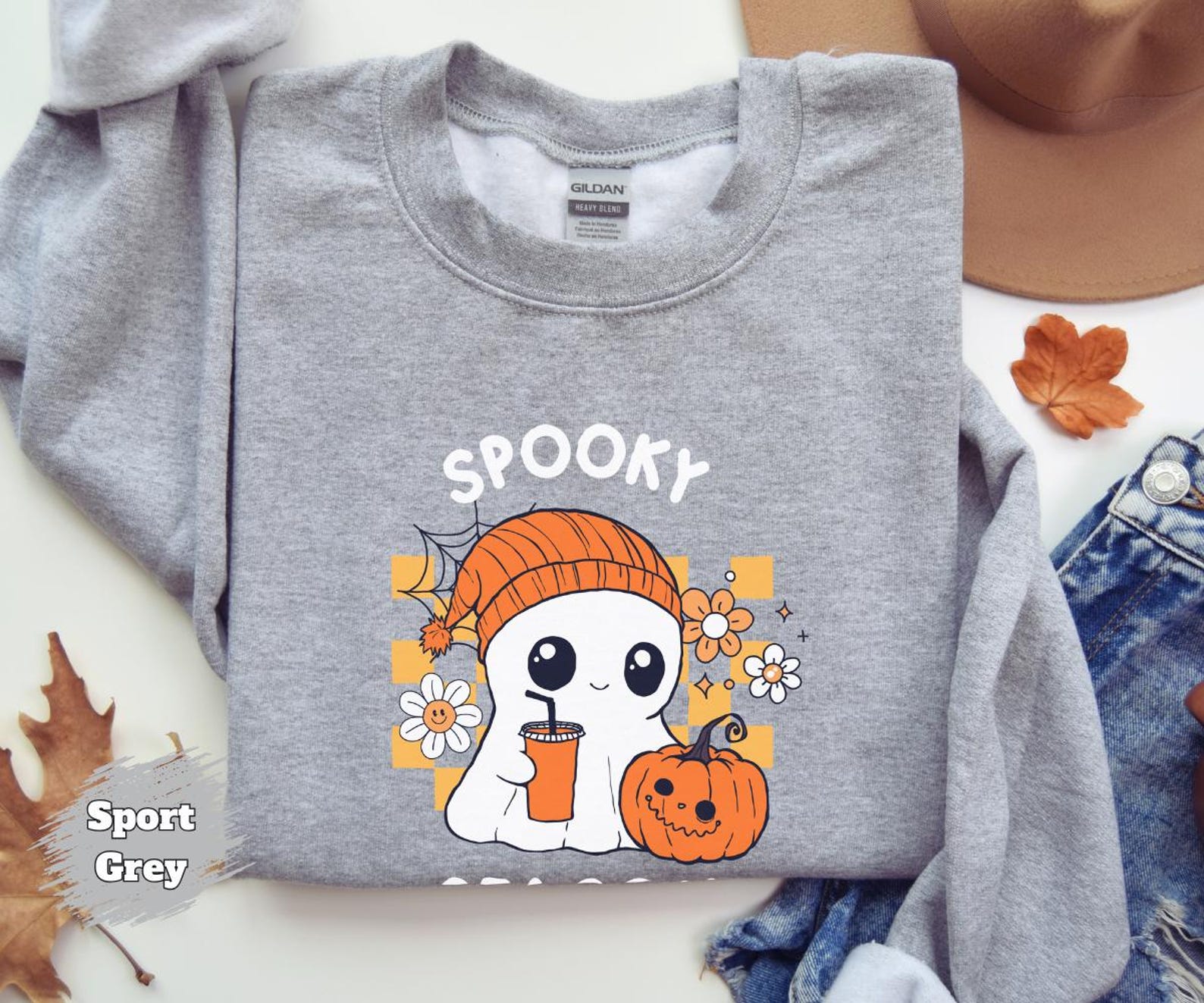 Halloween Ghost Sequin Patched Twisted Ribbed Texture Sweatshirt