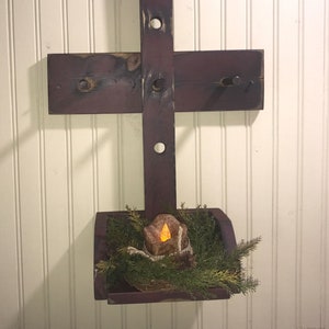 Early Colonial Primitive Farm House Shaker Candle Sconce Shelf Box with 3 Peg Rack Wall Hanging - 2 PIECE SET