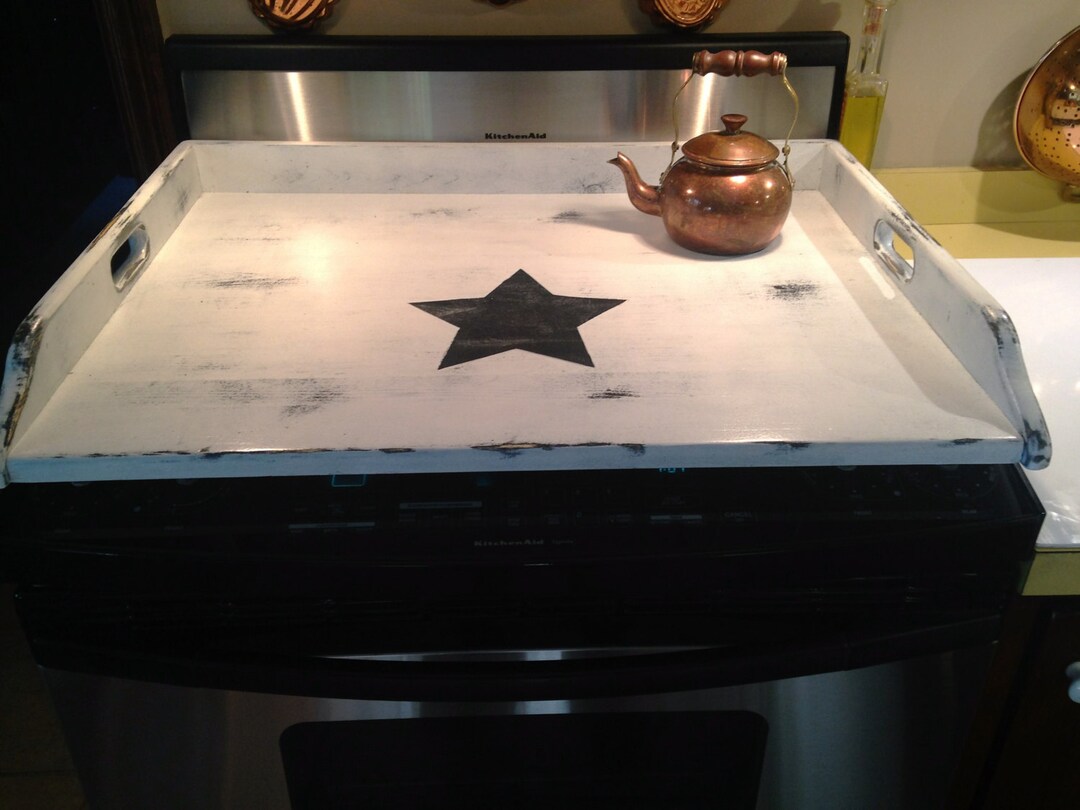 Primitive Wood Stove Top Cover Noodle Board, Cutting Board or Tray With