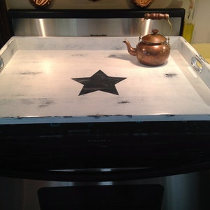 Primitive Wood Stove Top Cover Noodle Board, planche à découper ou plateau avec grande étoile noire